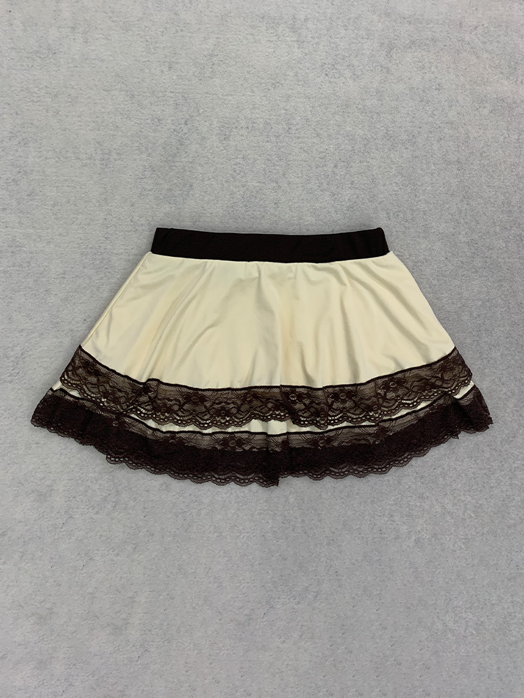 Ensemble bikini jupe beige d'été avec dentelle et nœud, style Y2K, mignon et tendance, pour la plage, la piscine, les vacances, maillot de bain féminin