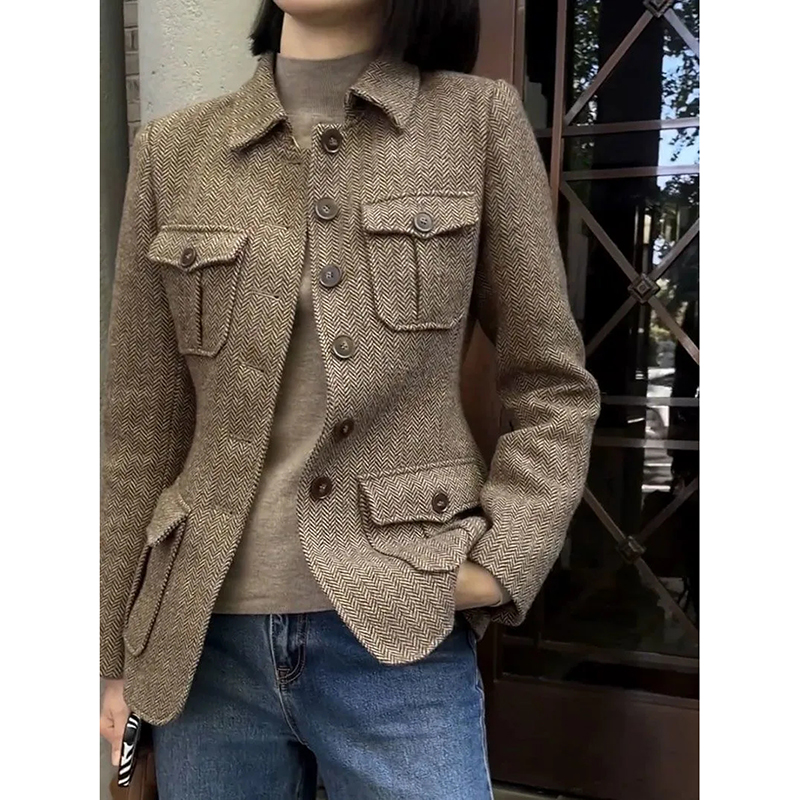 Veste courte femme 2025 printemps automne mode être tout-match ample femme manteau élégant simple boutonnage dames pardessus en laine