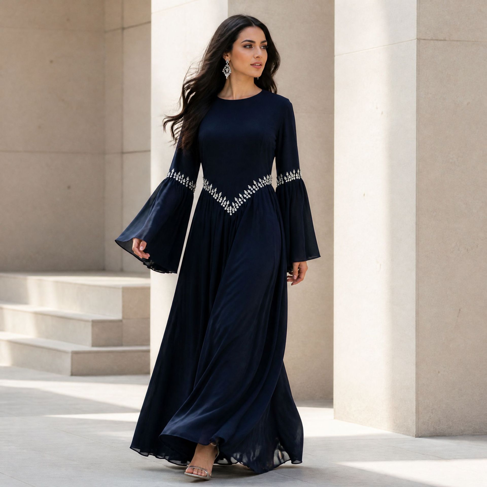 Robe d'Aïd Abaya pour femmes musulmanes, robes ornées de diamants, Jalabiya Abayas, Kaftan à lacets, Islam, Ramadan, Maroc, Dubaï, Vestidos, Robe longue arabe