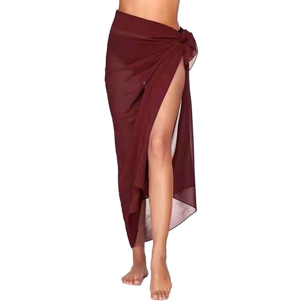 Robe de plage courte en tissu transparent avec nœud à la taille, multicolore, style sarong, en maille, pour la plage