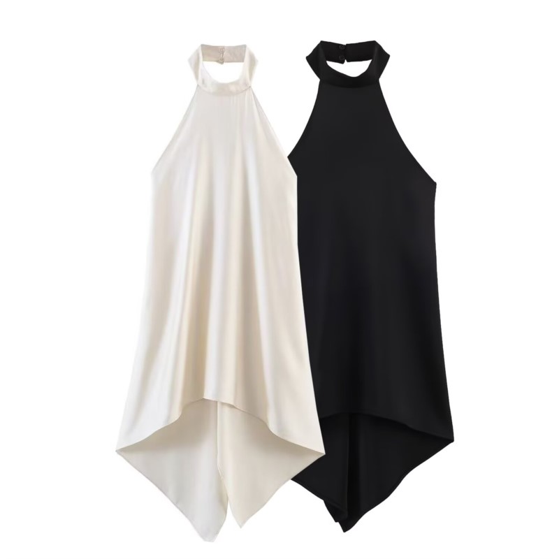Haut en satin pour femme, style licou, sexy, dos nu, asymétrique, collection printemps-été, camisole chic pour femme, style urbain