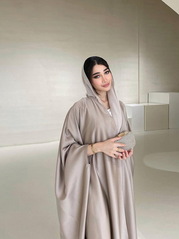 Robe musulmane du Moyen-Orient, mode, satin doux et léger, manches chauve-souris, manteau à manches longues, robe arabe pour femmes