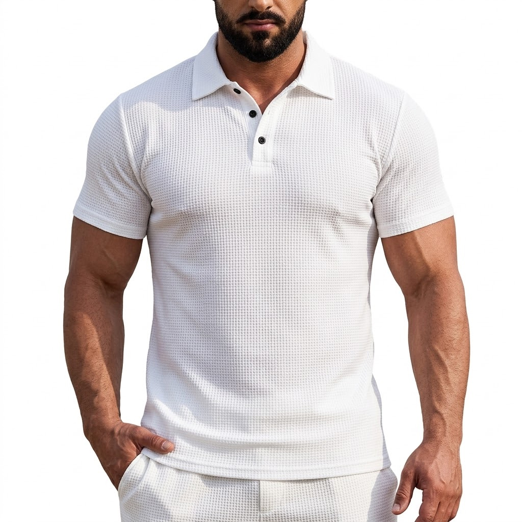 Polo homme en soie glacée à manches courtes, col revers, couleur unie, léger, séchage rapide, pour l'été, la gym et le streetwear