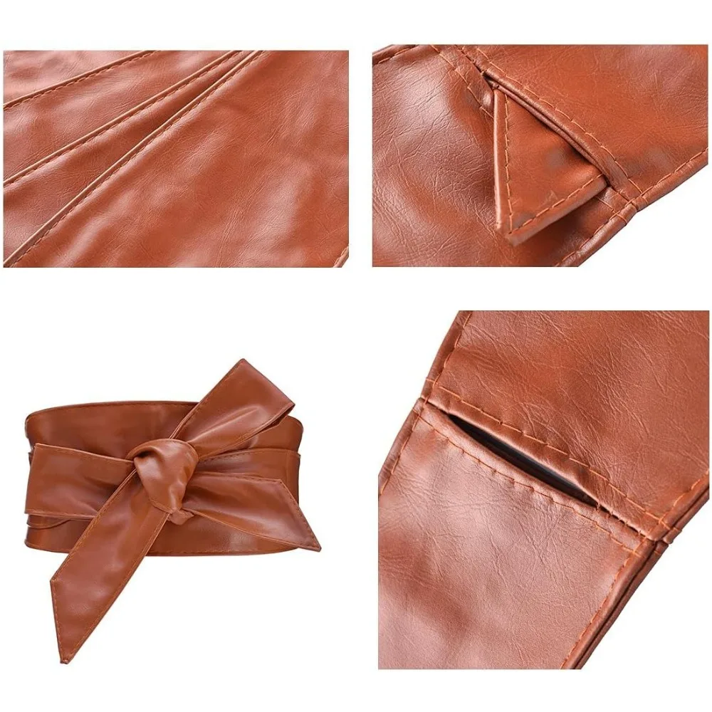 Ceinture large en cuir PU pour femme, ceinture Obi à nouer soi-même, ceinture à nœud papillon, couleur vive pour robe