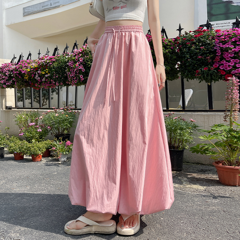 Jupe longue décontractée unie pour femme, style coréen été 2026, taille haute, jupe bouffante trapèze avec poches