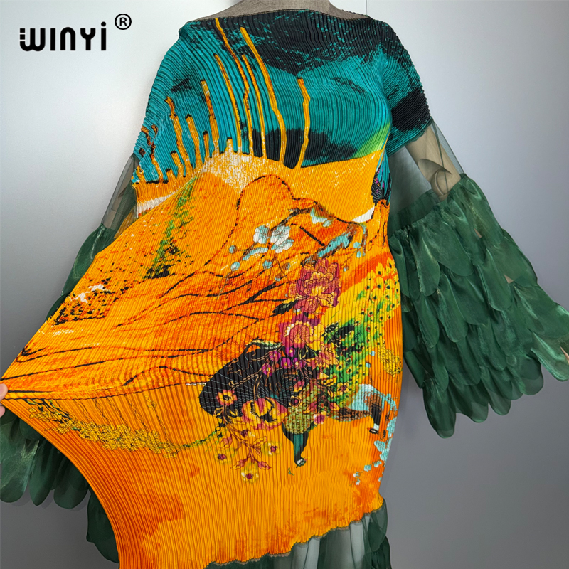 WINYI Robe plissée élastique ajustée, paréo de plage, kaftan, abaya, robe de soirée de luxe Dubaï, robe de soirée tendance, abaya pour femme musulmane