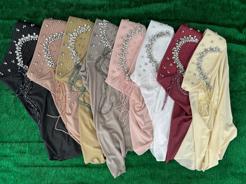 Foulard africain pour femmes, éponge à bord souple, pratique, couvre-tête avec pompon en diamant, perles de luxe, chapeau Hijab pour filles