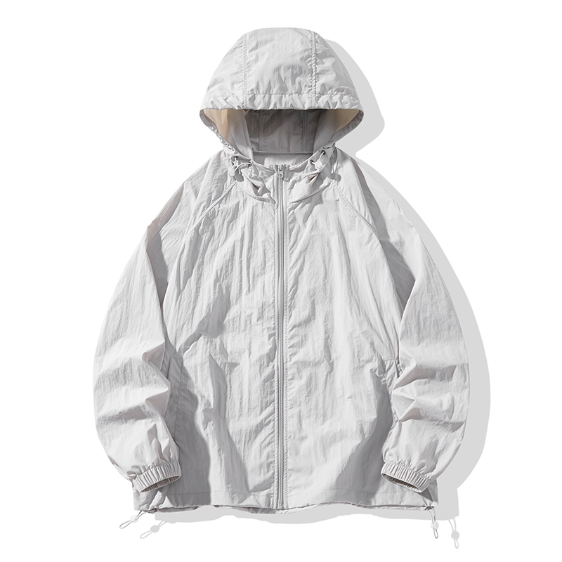 Veste d'été fine à capuche pour hommes, vêtements de Protection solaire imperméables, fermeture éclair complète, peau à séchage rapide, manteau coupe-vent noir