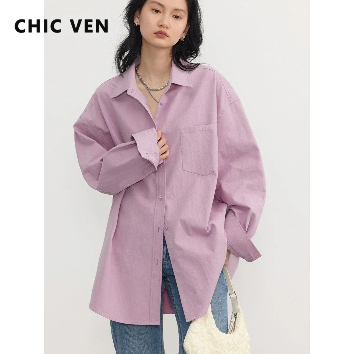CHIC VEN Chemises pour femmes, décontractées, simples, amples, à manches longues, chemisiers tendance pour femmes, vêtements de bureau pour dames, vêtements de printemps et d'automne 2026