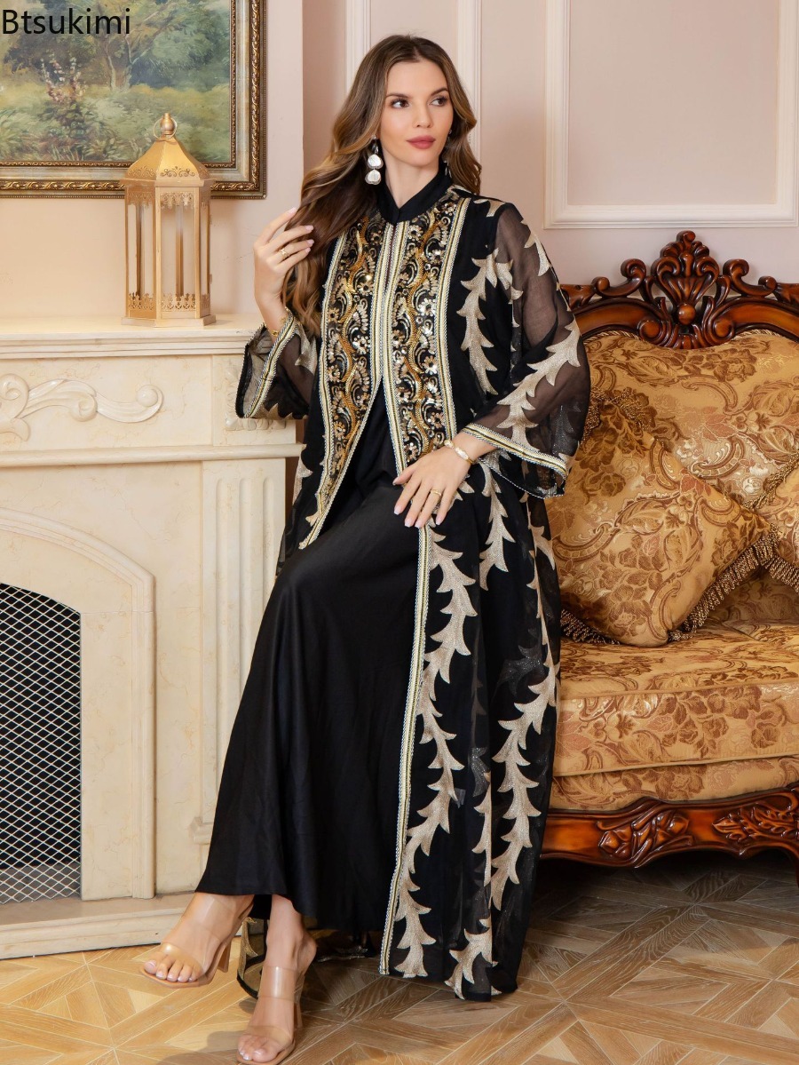 Nouvelles Abayas d'été en maille brodée pour femmes musulmanes, robes de soirée islamiques, robes de fête de Dubaï, élégants kaftans arabes, Vestidos