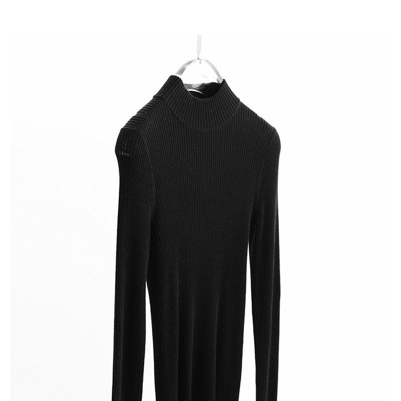 Chemise de base en soie et laine ~ Pull noir et blanc à col semi-montant pour femme, vêtement intérieur tendance et polyvalent, haut amincissant, nouvelle collection automne/hiver 2025