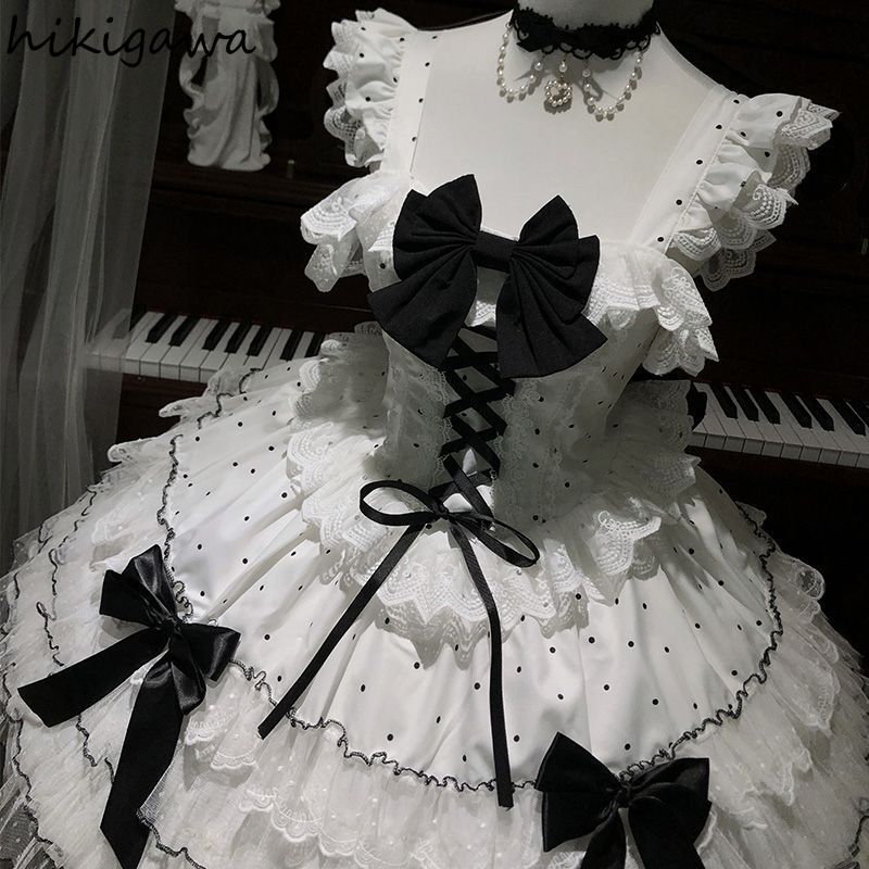 Robes Mignonnes Femme Style Lolita Japonais Col Carré Sans Manches Coupe A-line Robe d'Été Douce 2026 Vestidos de Mujer