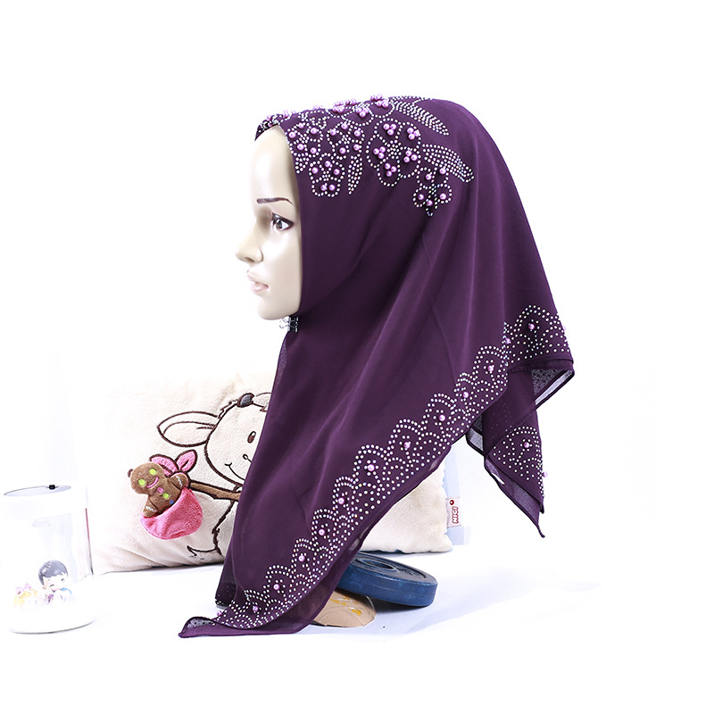 Foulard carré musulman pour femme, Hijab tendance avec strass, Turban arabe, Bandeau, Voile islamique en mousseline de soie perlée, Épingle offerte