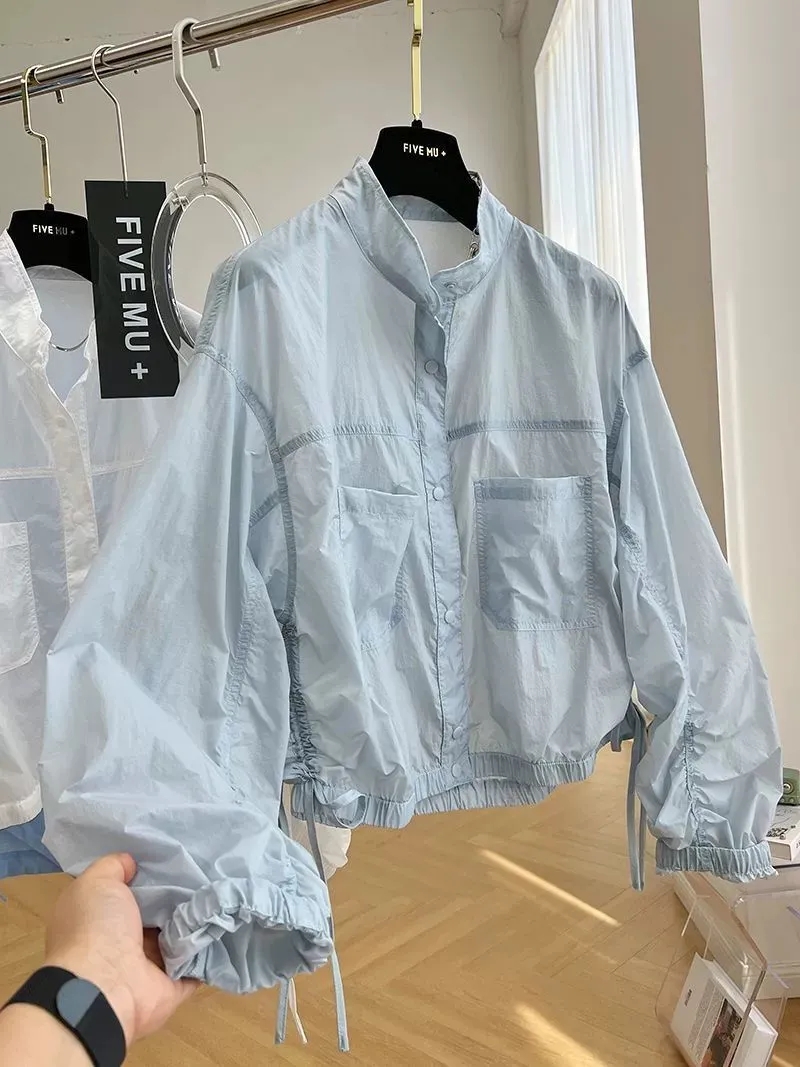 Veste femme haut printemps automne mince Protection solaire manteau de Baseball ample col montant conception Trench manteau haut nouveau coupe-vent