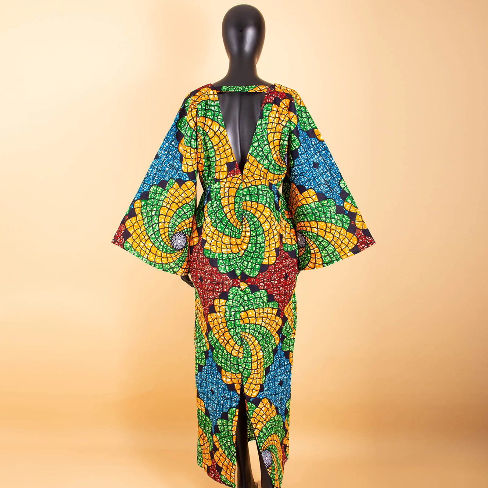 AFRIPRIDE-Robe africaine maxi en coton pour femmes, manches évasées, col en v, police et dos, longueur rinçage, A7225knit