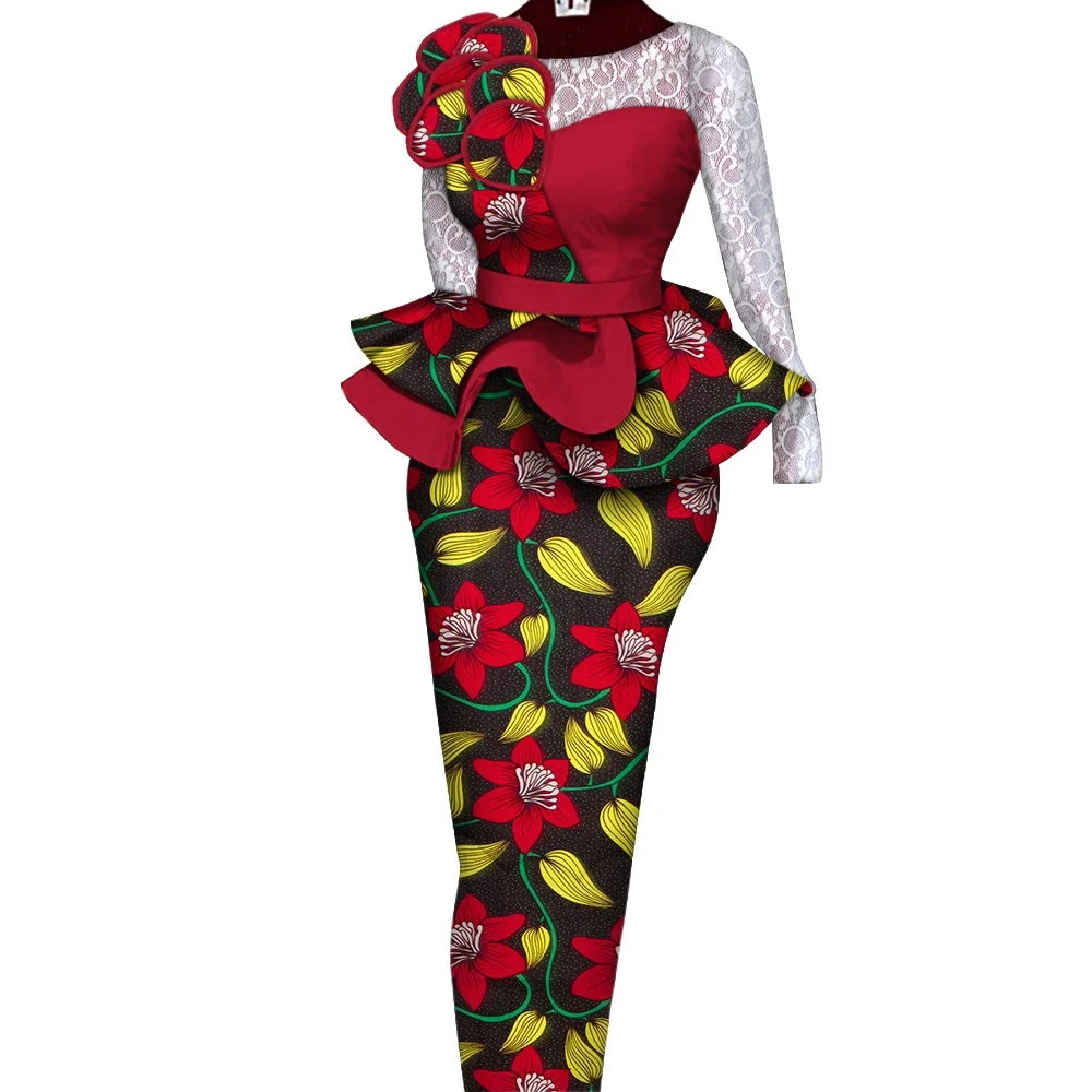 Ensembles de jupes africaines pour femmes, jupes longues et droites imbibées, jupe en Y avec décoration en dentelle, vêtements traditionnels africains Bazin Riche, WY6195