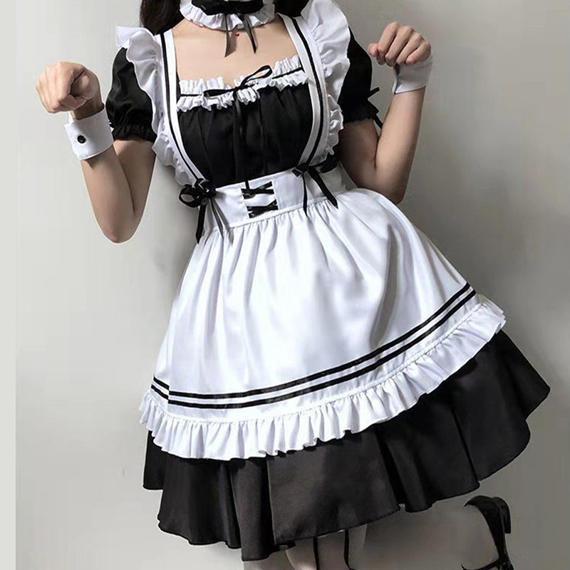Costumes de Cosplay japonais Anime Lolita, tenue de demoiselle d'honneur noire et mignonne, robe tablier de demoiselle d'honneur pour filles et femmes, Costumes de jeu de rôle d'halloween