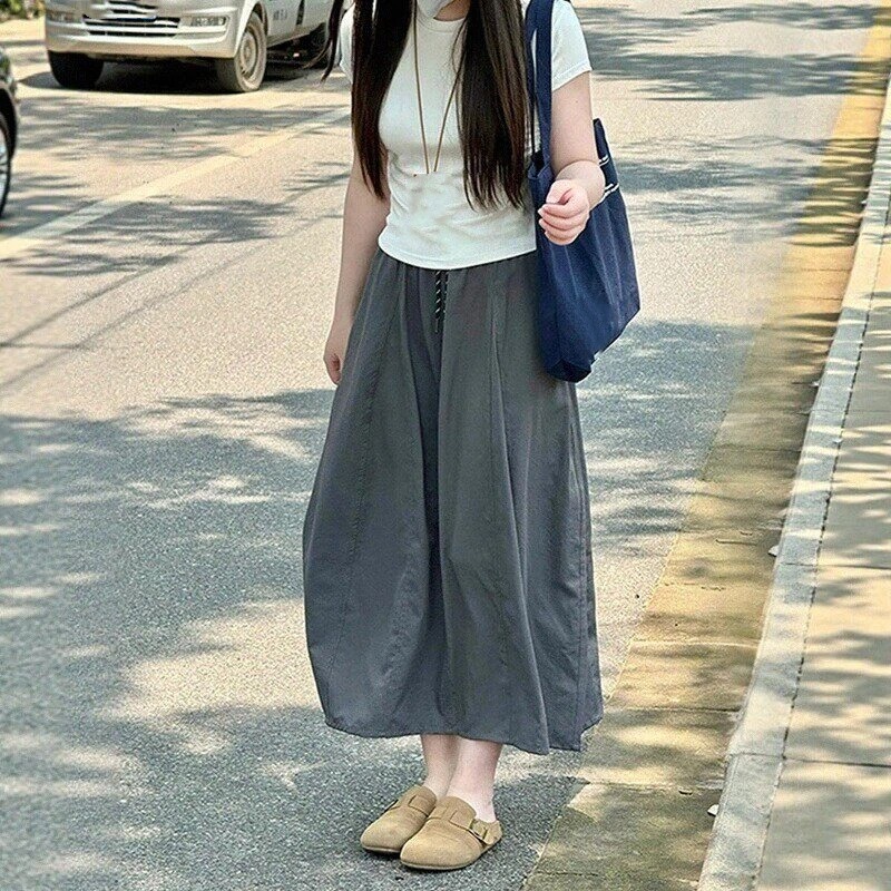 Jupe trapèze de style japonais pour femmes, jupe taille haute avec cordon de serrage, jupe polyvalente, douce et décontractée, pour la mode quotidienne, nouvelle collection