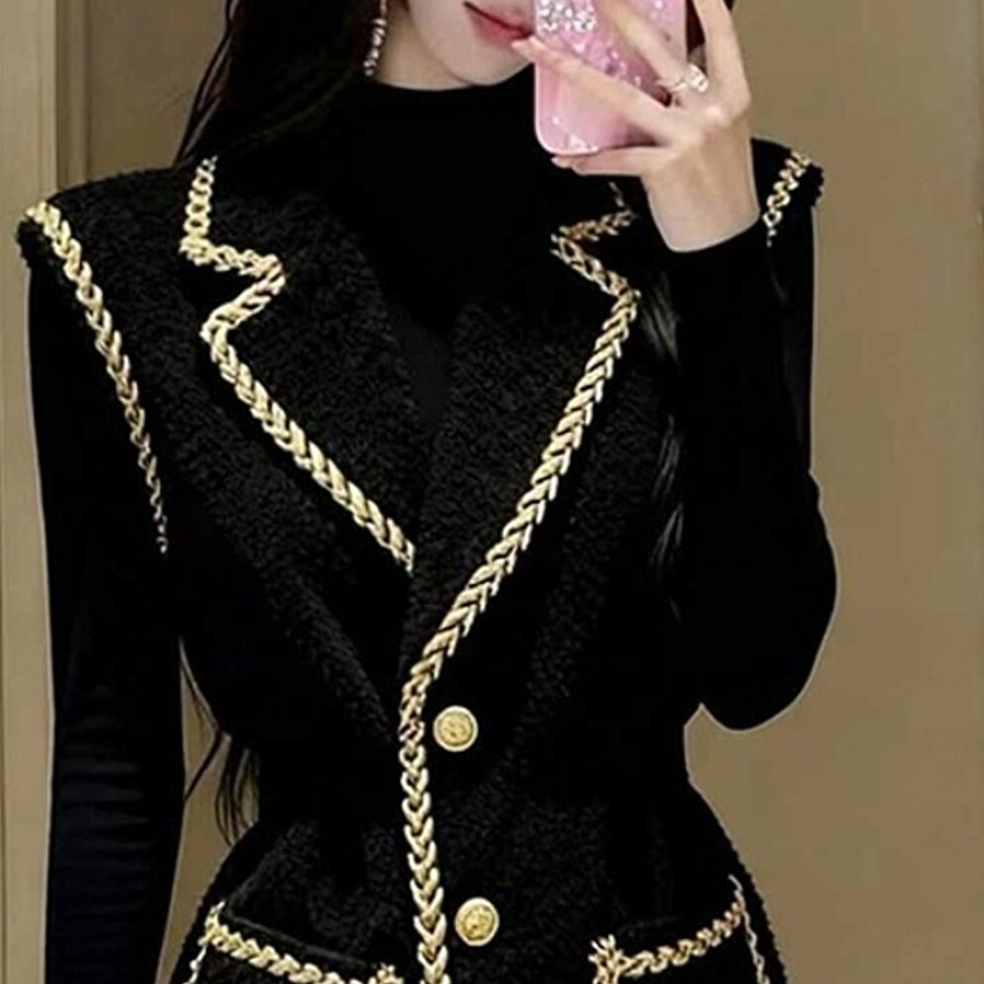 Gilet Blazer Sans Manches en Tweed pour Femme Y2K 2026 Nouveau Modèle Croisé Slim Chic pour le Bureau Gilet de Luxe Streetwear Printemps Commuting