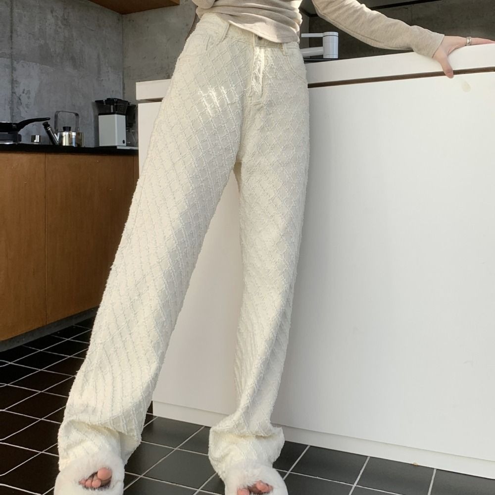 Jean en denim simple à motif quadrillé, coupe baggy, style coréen, pour femme, Y2K, jambe droite, décontracté, taille haute, pour filles