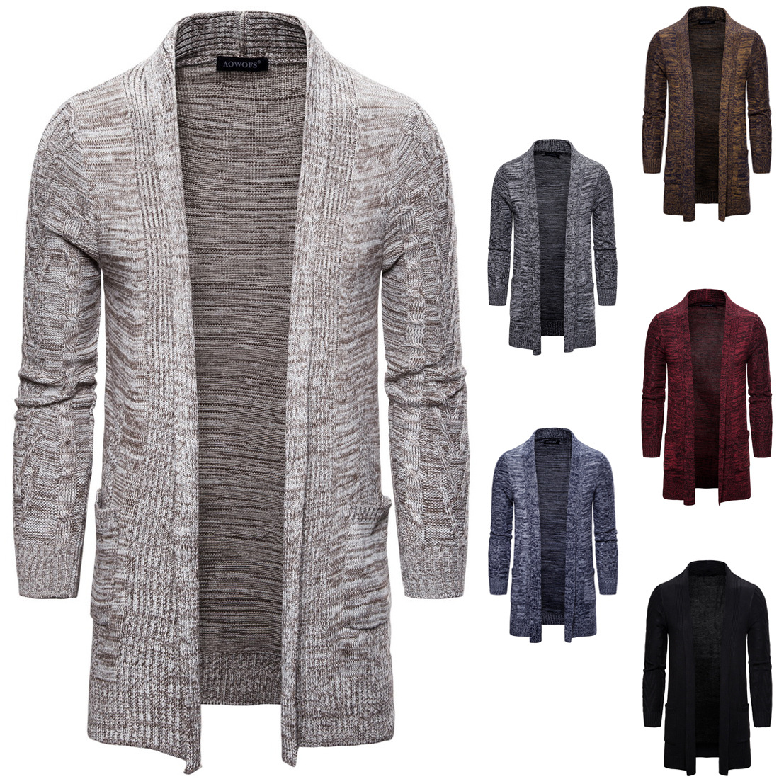 Cardigan long et confortable pour homme, manteau de couleur unie