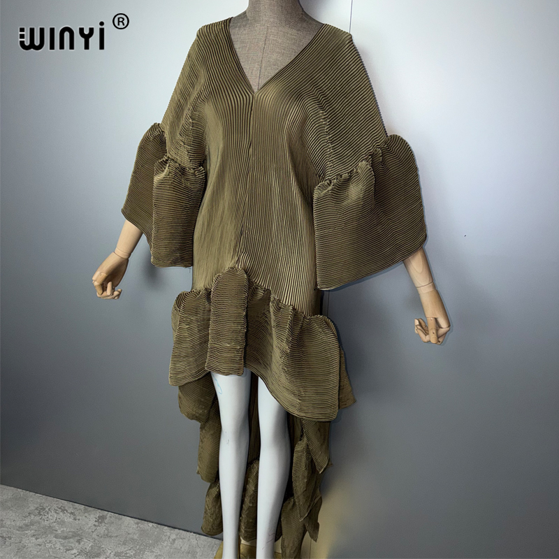 WINYI Robe Kaftan Maxi Bohème Style Moyen-Orient Élégante Plissée Robe de Plage Dubaï Abaya Robe de Soirée de Luxe Élastique