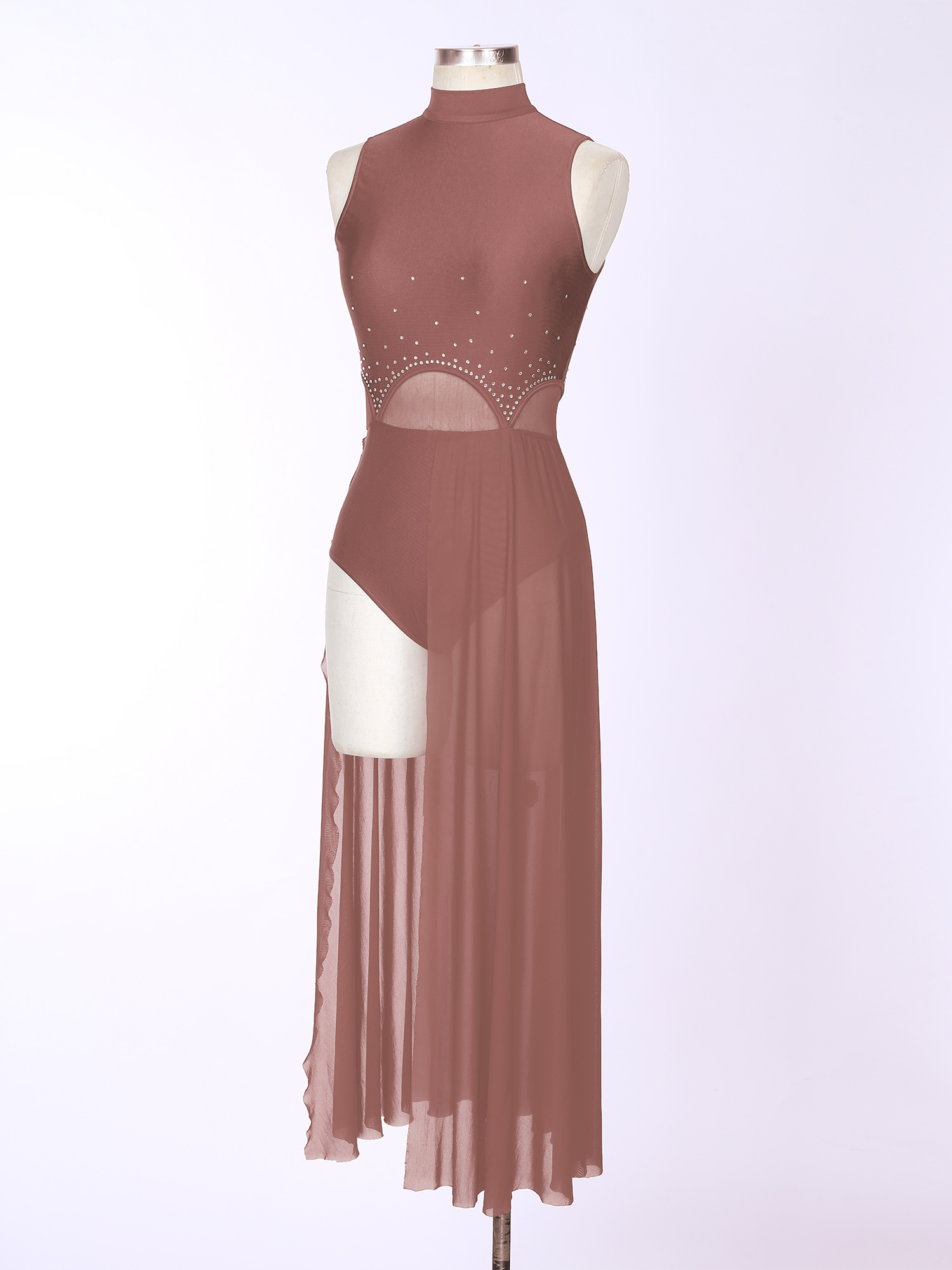 Fibrbal inestone-Robe de danse lyrique moderne pour femme, asymétrique, fendue, pure, ballet, justaucorps de performance, vêtements de danse