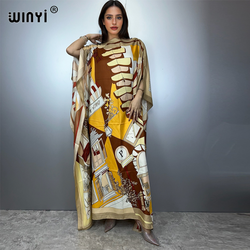 Robes imprimées pour femmes, Design à la mode, ample, chauve-souris, Maxi, longue, tenue de soirée élégante, été, automne, 2025