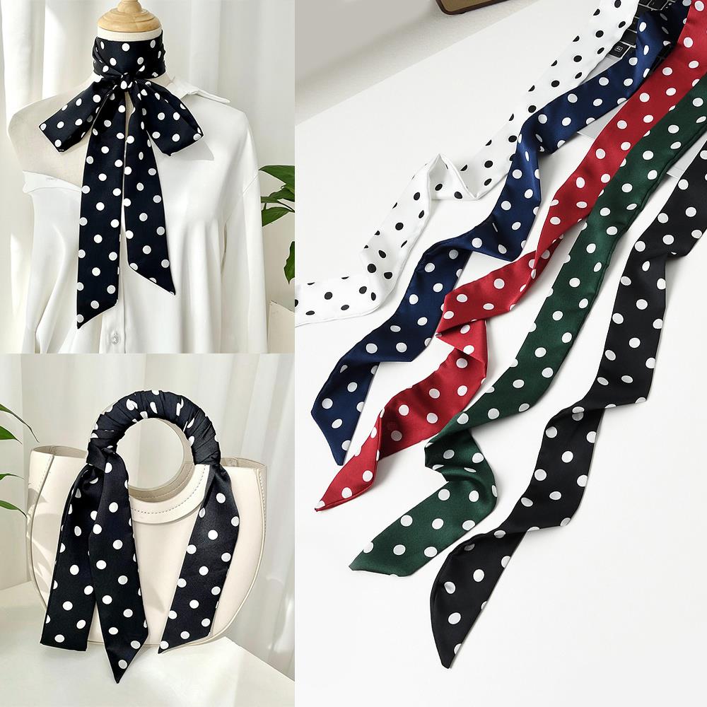 200*5 cm longue écharpe en soie élégant à pois foulard pour les femmes foulards de cou étroit Satin mince écharpe sac ruban bandeaux écharpe