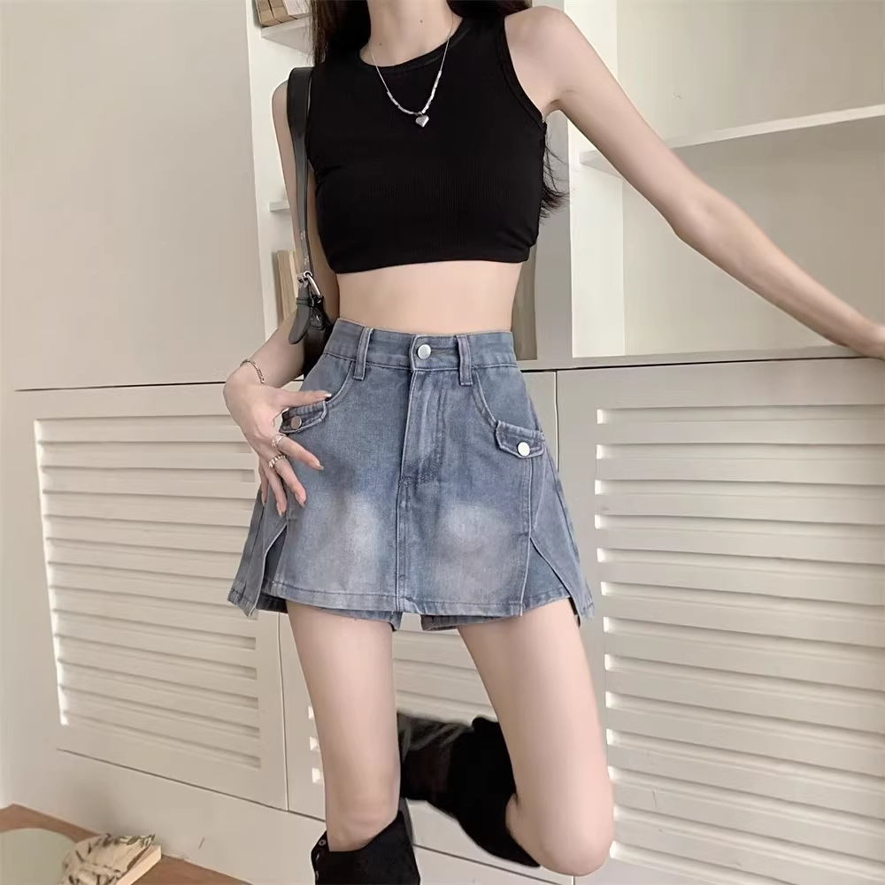Jupe courte en jean amincissante pour femme, mode printemps-été, coupe trapèze fine, sexy, pour femmes rondes, décontractée, respirante, idéale pour les voyages