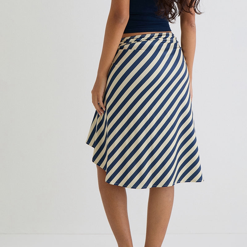 Élégant bureau dame jupe fluide Streetwear Vintage rayé ourlet irrégulier jupe Midi Chic mode femmes taille haute a-ligne jupe