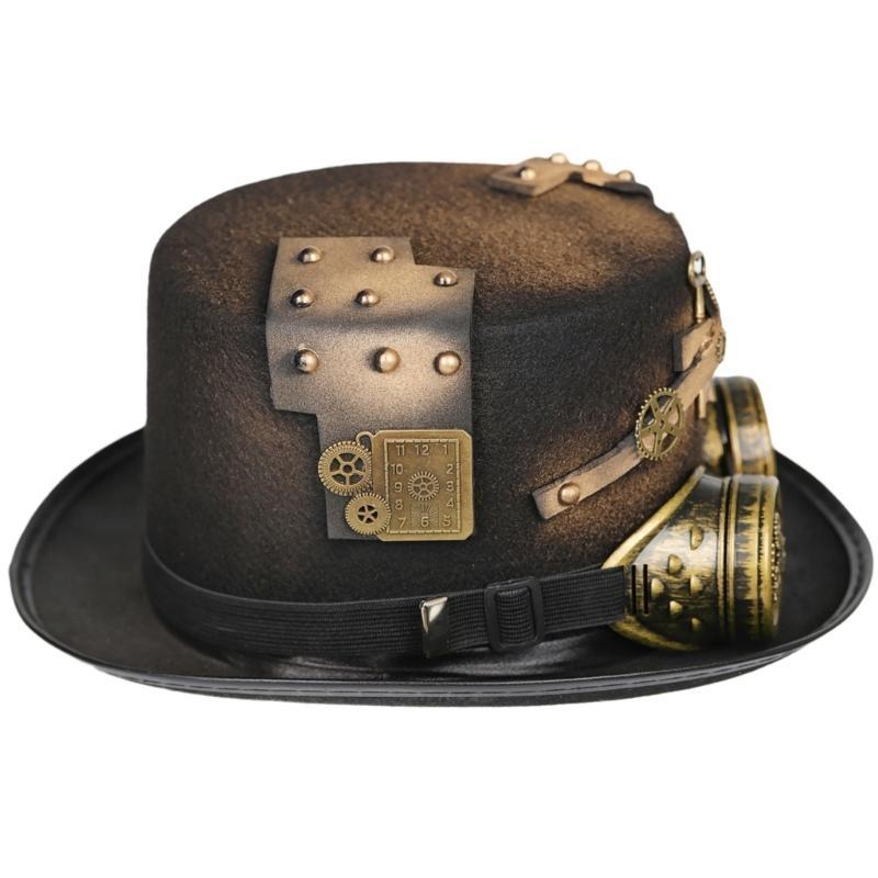 31BB Steampunk hommes chapeau avec lunettes Gay haut-de-forme chapeau gothique Steampunk haut-de-forme pour hommes chapeau