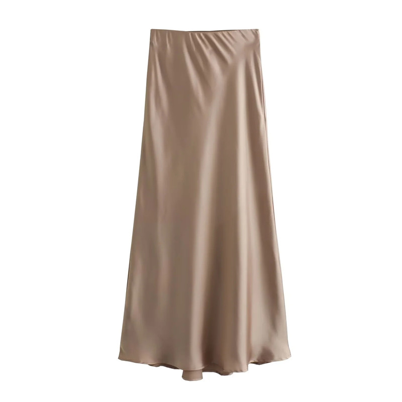 MUJER Satin jupes longues pour femmes drapé taille haute jupe Midi femme été droite femmes jupe vacances plage femmes jupe