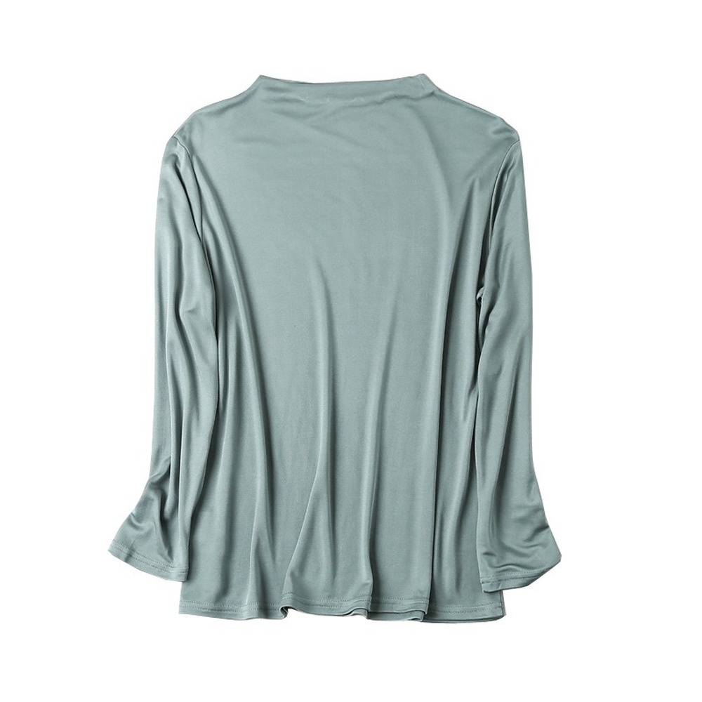 T-shirt en soie tricoté à manches longues pour femme, haut polyvalent à bascule, col rond, couleur unie, soie mûre, printemps et automne
