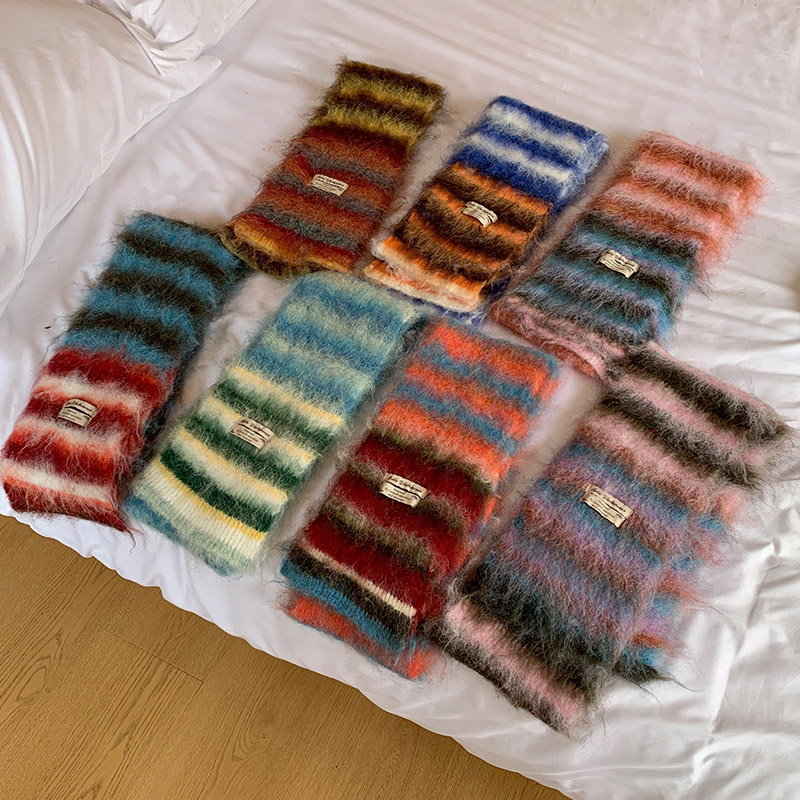 Nouveau coréen arc-en-ciel tricoté écharpe pour les femmes automne hiver chaud décontracté Protection du cou mignon chaud doux confortable laine écharpe