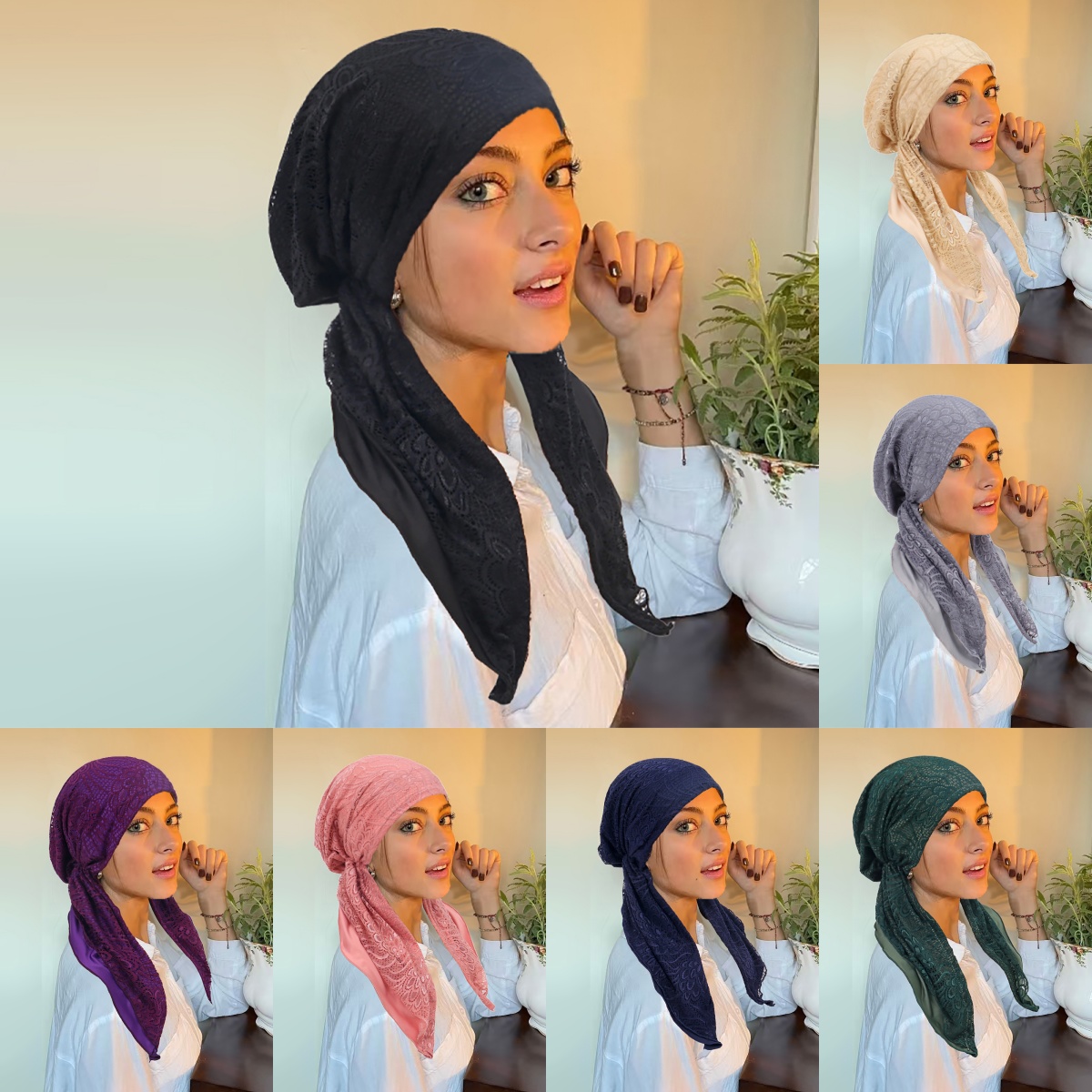 Double couche dentelle femmes Hijab doux élastique plissé tête écharpe casquette respirant cheveux casquette à la mode Turban Bonnet