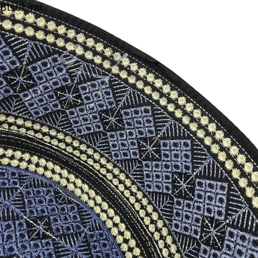 Chapeau de prière Hijab brodé Vintage pour hommes, Turban indien, chapeaux ronds Kufi respirants pour adultes, vêtements islamiques arabes, casquettes musulmanes