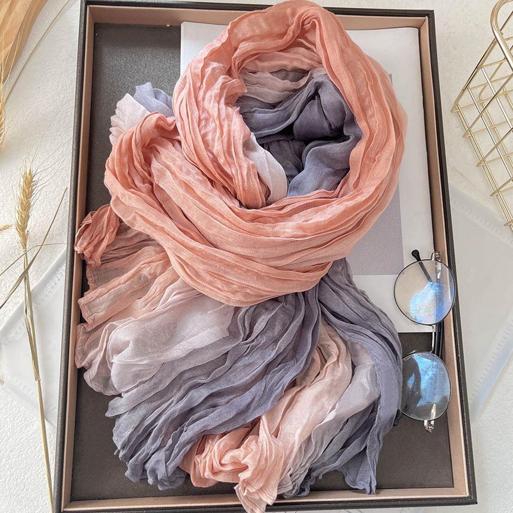 Écharpe d'hiver pour femmes coton chanvre dégradé bleu automne hiver rétro polyvalent imprimé femmes longue pli châle élégant Bandana