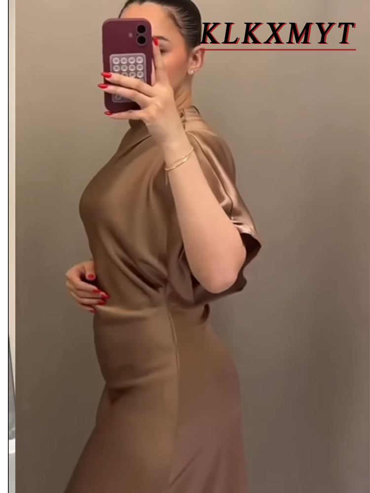 Robe de soirée asymétrique en satin de soie pour femme, robe de soirée sexy à épaules dénudées, printemps été ﻿   Robe élégante
