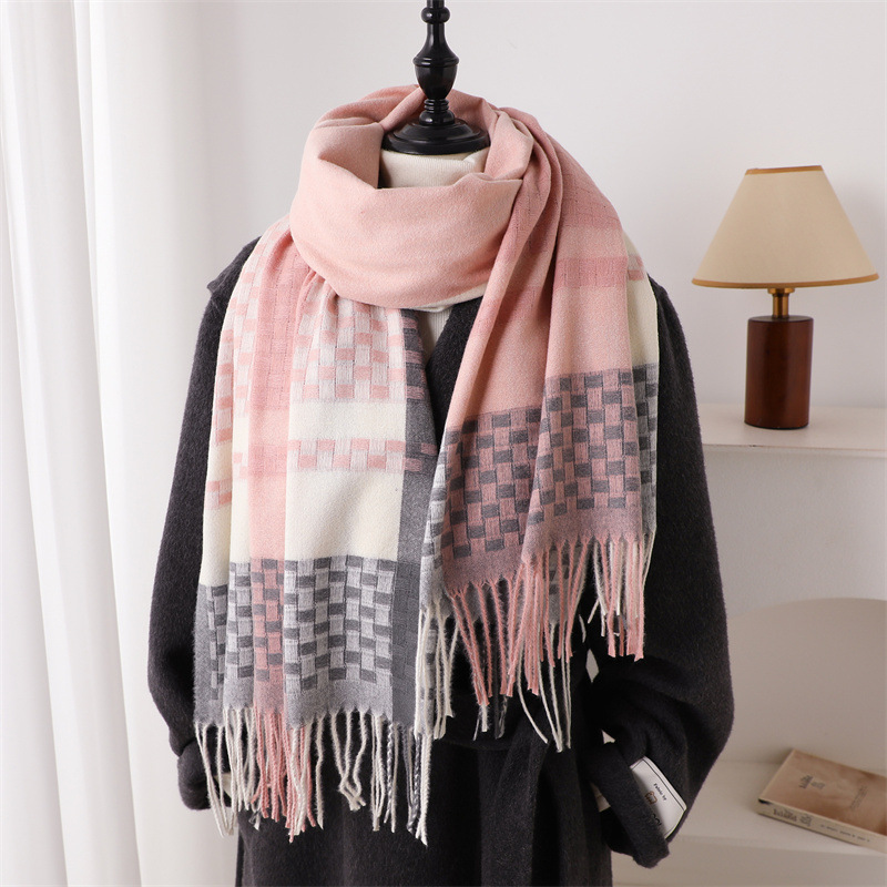 Écharpe en cachemire de luxe pour femme, châle chaud d'hiver à carreaux, bandana, pashmina, foulard carré, couverture épaisse, poncho