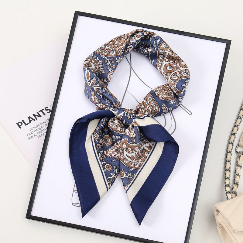 Foulard carré en soie pour femme, imprimé floral de luxe, en satin doux, utilisable comme bandeau, ruban pour sac à main, hijab, foulard de cou et bandeau pour la tête