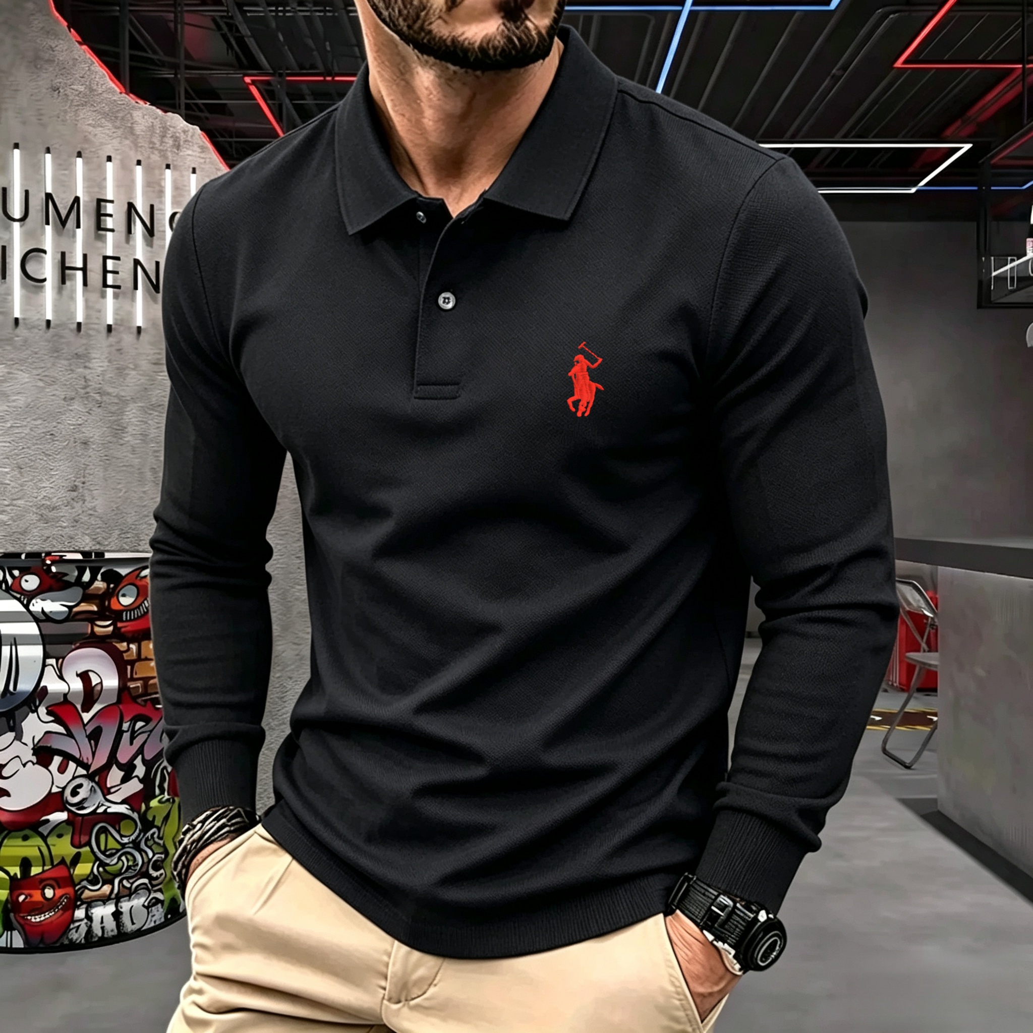 Polo à manches longues pour homme en 100% coton pur, marque haut de gamme, mode automne-hiver, broderie de luxe, haut de golf, t-shirt décontracté.