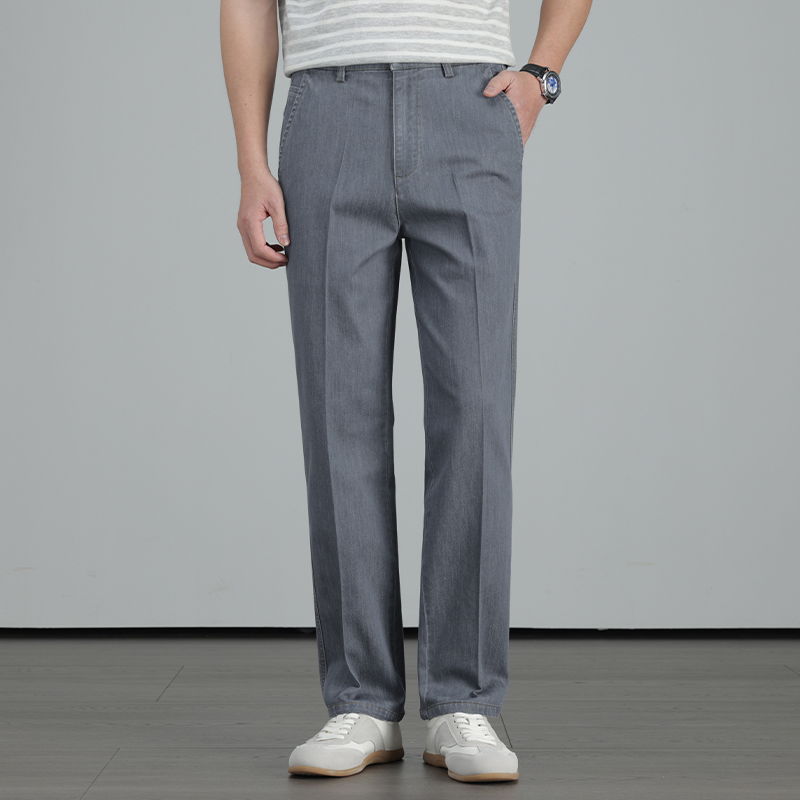 Pantalon en jean droit léger pour homme, en soie lyocell, décontracté et professionnel, collection été 2026, haute qualité
