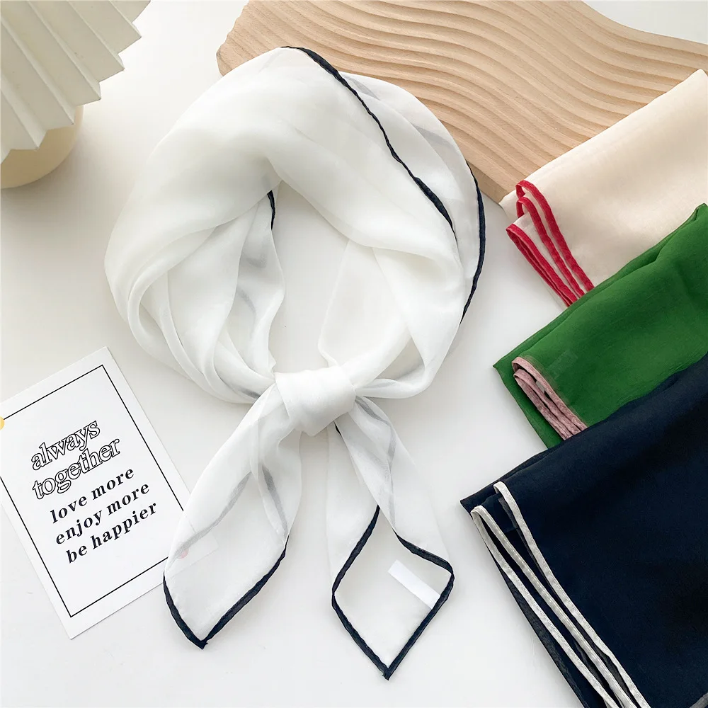 Mouchoir de couleur unie, foulards de cou en soie pour femmes, petits châles et enveloppes, Bandana, foulard carré, bandeau Hijab, 70CM