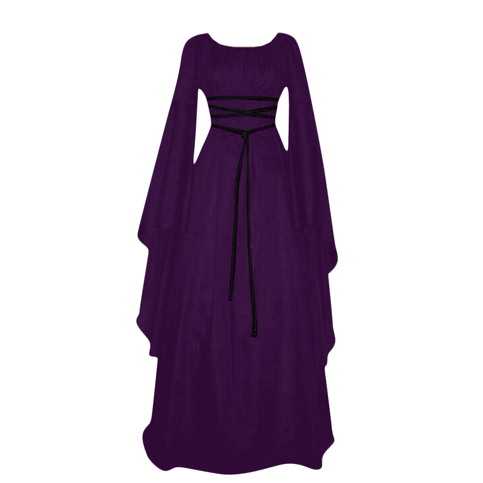 Costume d'halloween pour femmes, manches longues, col rond, taille à lacets, robes irrégulières, robe de soirée élégante rétro médiévale