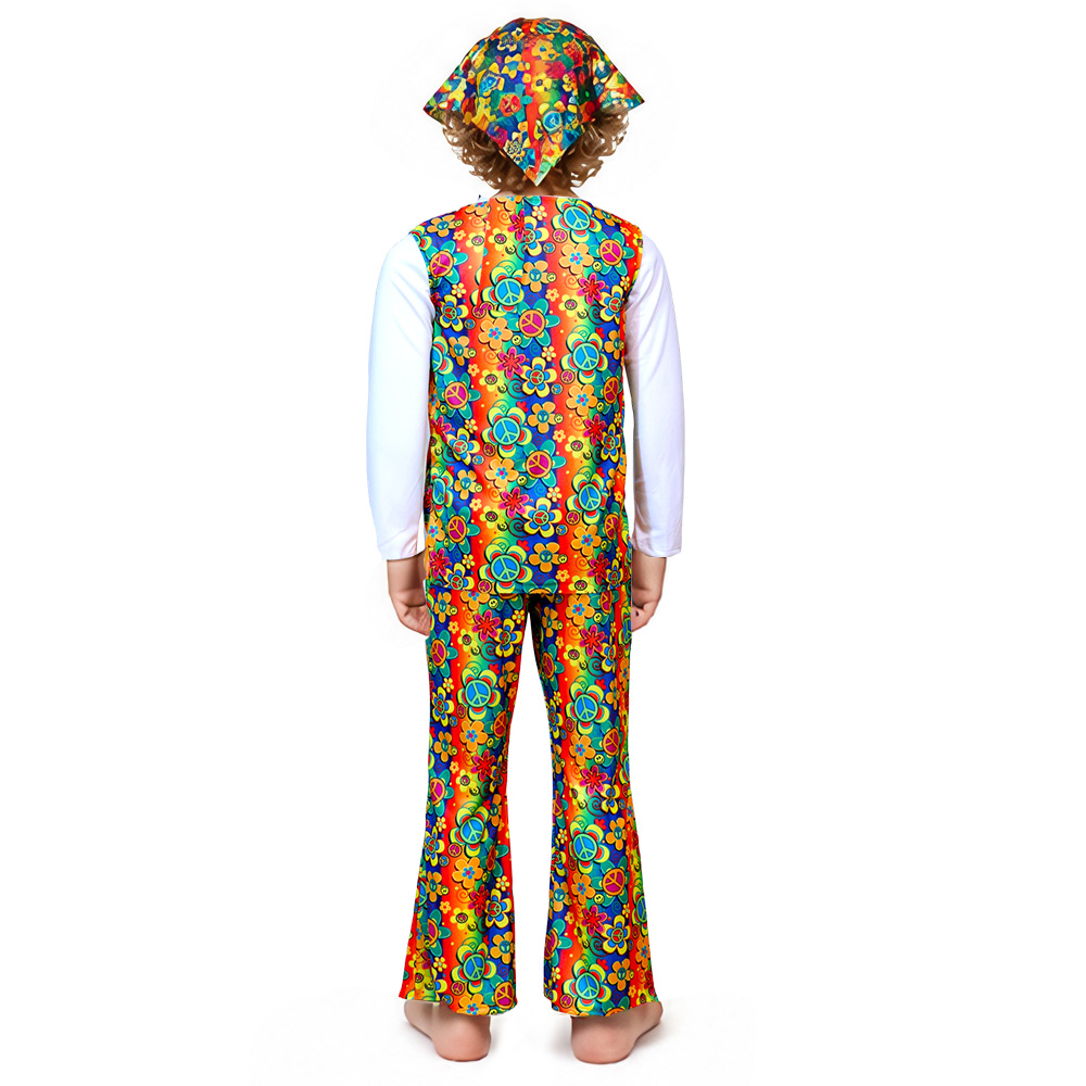 Tenue bohème hippie pour enfants, années 60, années 70, imprimé floral, costume de déguisement, costume d'Halloween pour jeux de rôle et fêtes