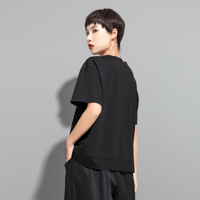 Manches courtes surdimensionné noir coton décontracté ample été t-shirt femmes t-shirt femme t-shirt 2025 haut court streetwear vêtements