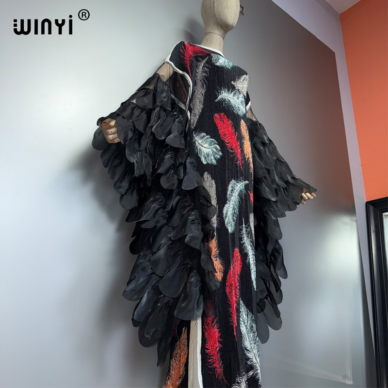 Robe plissée élastique WINYI, tenue de plage, kaftan, abaya, robe de soirée de luxe Dubaï, robe longue pour femme musulmane