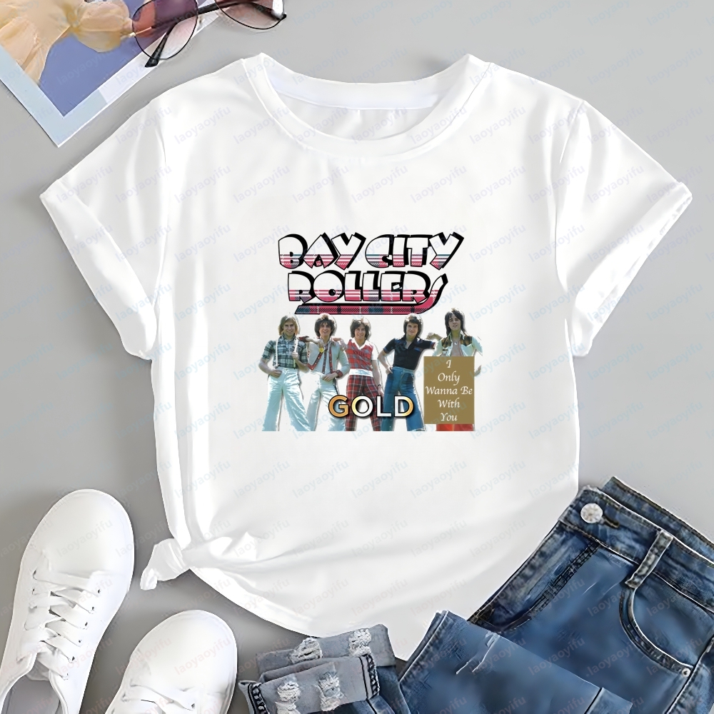 Avis sur la mode masculine de style coréen : Chemises d'été à manches courtes Bay City Rollers pour hommes et femmes - T-shirts confortables