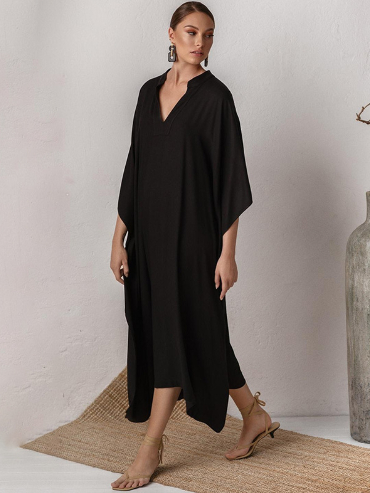 Robe longue de plage ample, Cover-Up pour les maillots de bain, Kaftan, tunique de plage, couleur unie, col en V, élégante, été